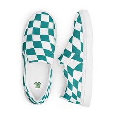 Women's Teal Checkered slip-on canvas shoes Made for comfort and ease, these Women's Slip-On Canvas Shoes are stylish and the ideal piece for completing an outfit. Equipped with removable soft insoles and rubber outsoles, it's also easy to adjust them for a better fit. *  100% polyester canvas upper side *  Ethylene-vinyl acetate (EVA) rubber outsole *  Your brand on the box, insole, and tongue of the shoe  *  Breathable lining, soft insole *  Elastic side accents *  Padded collar and tongue * Green Slip-ons With Rubber Sole For Summer, Summer Slip-ons With Vulcanized White Sole, White Canvas Slip-ons For Summer, Cotton Slip-ons With Rubber Sole, Sporty Cotton Slip-on Sneakers, Comfortable Green Slip-ons For Spring, Casual Green Low-top Slip-on Sneakers, Sporty Summer Canvas Slip-on Sneakers, Casual Slip-ons With Vulcanized Sole For Summer