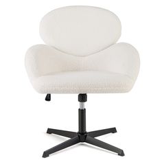 a white office chair with black base and wheels on an isolated white background, viewed from the front