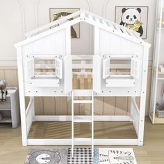 a child's room with bunk beds and rugs