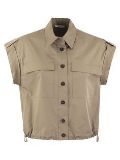 The lightweight stretch cotton satin 'sail hand' safari style shirt is a garment of adventurous elegance. The kimono sleeves, with turn-up and toggle, add a touch of originality and practicality. The spotlight detail on the toggle adds a sophisticated touch to the garment, while patch pockets on the chest with flaps contribute to the safari style. The adjustable drawstring hem offers versatility in the fit, ensuring comfort and a contemporary look. An exposed button front fastening completes the design, making this shirt perfect for an adventurous and classy feel. - Shirt with sail collar - Kimoncino sleeves, with turn-up and frog fastening - Light stitch detail on frog fastener - Patch pockets on chest with flap - Adjustable hem with drawstring - Loose fit - Front button closure DESIGNER Safari Shirt, Shirt Pocket, Safari Style, Kimono Sleeves, Pocket Shirt, Kimono Sleeve, Satin Material, How To Look Classy, Cotton Lights