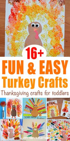 thanksgiving crafts for kids that include turkeys, leaves and branches with the words 13 thanksgiving crafts you can do right now