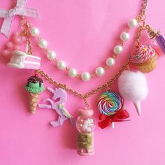 Pink Candy Shop Statement Charm Necklace, handmade by Fatally Feminine Designs Whimsical Charm Necklaces For Birthday, Whimsical Charm Necklace For Birthday, Whimsical Charm Necklaces For Birthdays, Whimsical Charms Jewelry For Birthday, Whimsical Birthday Jewelry With Charms, Whimsical Charm Jewelry For Birthdays, Whimsical Charms Necklace For Birthday, Whimsical Charms Necklace For Birthdays, Cute Charm Necklaces For Birthday