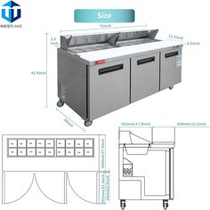 a diagram showing the size and features of a commercial dishwasher with two sinks