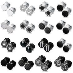 PRICES MAY VARY. Fake Gauge Earrings Set: Mix 16 pairs of faux gauge earrings in black and silver combo sets to create your perfect look.A variety of styles including Norse Viking, carbon fiber, and other trendy elements to complement any outfit and occasion.Stylish design,Perfect for everyday wear and making a statement Hypoallergenic Durable: Made of high quality stainless steel, lead-free and nickel-free, hypoallergenic for sensitive skin. Our earrings are strong and durable, resistant to rus Biker Rings Mens, Faux Gauges, Fake Gauge Earrings, Gauge Earrings, Fake Gauges, Ear Tunnels, Plug Earrings, Studs Men, Earrings For Men