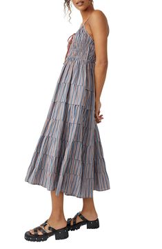 Free People Going Steady Ruffle Sundress | Nordstrom Tiered Cotton Sundress With Adjustable Straps, Striped Tiered Skirt Summer Dress, Striped Tiered Summer Dress, Striped Sundress With Spaghetti Straps, Striped Spaghetti Strap Sundress, Summer Cotton Tiered Dress With Ruffled Straps, Cotton Tiered Sundress With Smocked Back, Tiered Cotton Sundress With Smocked Back, Cotton Sundress