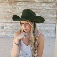 Serratelli Hat Company Forest Green Wool Hat 
Satin Lined 
Made in the USA 
  Made in the USA  Brim: 4.25 inches  Color: Forest  Long Oval  2X Wool Silver Hats, Beaded Hat Bands, Modern Cowgirl, Felt Cowboy Hats, Kids Belt, Beaded Hat, Feather Hat, Outdoor Hats, Leather Hats