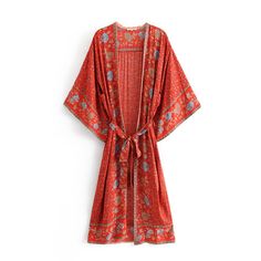 Free Spirit Boho Kimono [Spirit and Rebel] Red S Loose Kimono, Short Coats Women, Boho Coat, Bohemian Kimono, Beach Kimono, Cardigan Oversized, Summer Kimono, Bohemian Tops, Vintage Cardigan