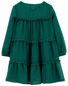 Toddler Crepe Chiffon Holiday Dress from carters.com. Shop clothing & accessories from a trusted name in kids, toddlers, and baby clothes. Christmas Dress Kids, Toddler Holiday Dress, Kids Holiday Outfits, Carters Size Chart, Toddler Christmas Dress, Holiday Dress, Toddler Girl Dresses, Swiss Dot, Crepe Dress