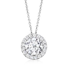 Ross-Simons - 2.00ct t. w. Lab Grown Diamond Halo Pendant Necklace in 14kt White Gold. 18". Indulge in big, beautiful sparkle for a nice price! Our fabulous pendant necklace features a stunning 1.70 carat round brilliant-cut lab-grown diamond center with a bright border of .30 ct. t. w. round brilliant-cut lab-grown diamonds all around. Crafted in polished 14kt white gold and suspended from a cable chain with a 2" extender. Lab-grown diamonds are identical to mined diamonds according to their op Pure Design, Diamond Birthstone, Halo Pendant, Fine Jewelery, Diamond Halo, 14kt Gold, Halo Diamond, Cable Chain, Round Brilliant