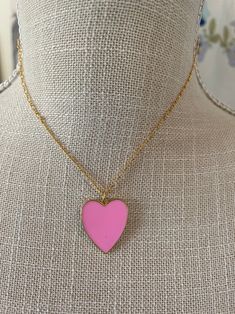 Pink Heart Pendant, Gold Chain Necklace, Pink Heart, Bright Pink, Gold Chain, Heart Pendant, Gold Chains, Chain Necklace, Chain