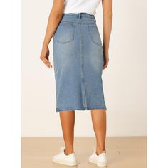 Elevate your style with this versatile and trendy denim skirt. Crafted from good quality denim, it offers both comfort and durability. The high waist design flatters your figure and accentuates your curves, while the stretchy fabric ensures a perfect fit. The midi length adds a touch of sophistication, making it suitable for various occasions. Whether you're going for a casual day out or a night on the town, this denim skirt is a must-have in your wardrobe. Pair this jean skirt with a tucked-in