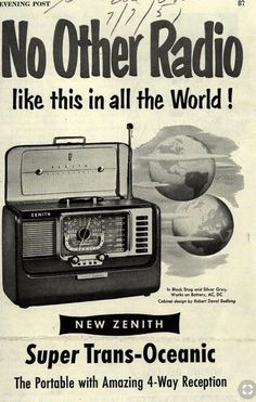 an old radio ad for the new zealand trans - oceanic television program, no other radio like this in all the world