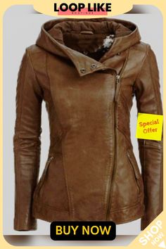 Women's Jackets Vintage Long Sleeve Hooded Leather Jacket Campus Fashion, Hooded Leather Jacket, Jackets Vintage, Campus Style, Leather Jacket With Hood, Vintage Long Sleeve, Women's Jackets, Fashion Fall, Outerwear Women