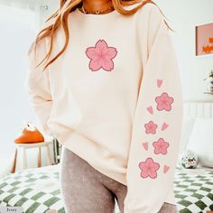 Sakura Comfort Colors® Lightweight Sweatshirt, Aesthetic Cherry Blossom Sleeve Print Sweatshirt, Kawaii Sakura Cherry Blossom Sweatshirt 🌸Unisex Lightweight Crewneck Sweatshirt (Comfort Colors® 1466)🌸 - 100% ring-spun cotton - Light fabric (6.4 oz/yd² (217 g/m - Relaxed fit - Sewn-in twill label Machine wash: cold (max 30C or 90F); Do not bleach; Tumble dry: low heat; Iron, steam or dry: low heat; Do not dryclean. 🌸 You can contact me for more color, size and product options Cherry Blossom Sleeve, Kawaii Sweatpants, Sakura Kitsune, Lucy Aesthetic, Aesthetic Cherry Blossom, Sakura Dragon, Cherry Blossom Outfit, Sakura Aesthetic, Japanese Blossom