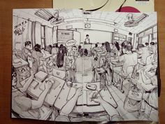 this is a drawing of people in a room