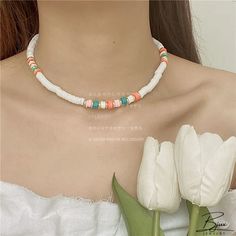 Bjux - Dulce niño collar de cuentas de color rosa de imitación de concha collar de cadena de la clavícula Multicolor Beaded Clavicle Necklace As Gift, Multicolor Clavicle Chain Necklace With Round Beads, Trendy White Pearl Clavicle Chain Necklace, Trendy White Pearl Clavicle Necklace, White Pearl Necklace With Clavicle Chain, Summer Multicolor Clavicle Chain Jewelry, White Heart Beads Choker Jewelry, White Beaded Necklaces With Clavicle Chain For Summer, Summer White Beaded Necklaces With Clavicle Chain