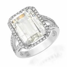 emerald cut white topaz ring with diamonds in white gold Contemporary Diamond Ring, Yellow Topaz Ring, Contemporary Fine Jewelry, White Topaz Rings, Vintage Inspiration, Topaz Stone, Topaz Ring, Ring Collections, White Diamonds