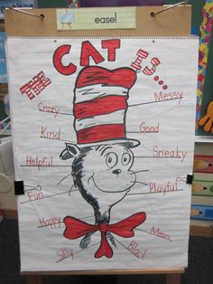 the cat in the hat bulletin board is on display at an elementary school classroom room