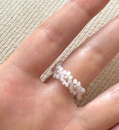 Cute Beaded Rings For Gifts, White Beaded Wedding Rings, White Pearl Ring For Jewelry Making, Handmade Adjustable White Pearl Ring, Delicate Handmade White Rings, Delicate Handmade White Pearl Ring, Handmade White Flower Open Ring, Handmade White Open Flower Ring, Handmade Adjustable White Flower Ring