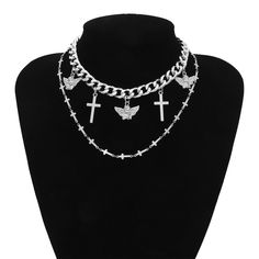 Length: 21-50cm Trendy Multi-strand Chunky Chain Jewelry, Trendy Multi-strand Charm Necklaces, Silver Layered Pendant Necklace, Silver Pendant Layered Necklace, Silver Alloy Pendant Layered Necklace, Trendy Alloy Layered Chain Necklace, Trendy Alloy Layered Necklace With Chain, Trendy Alloy Necklace With Chunky Chain, Layered Choker Necklace For Party