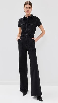 Good American Fit For Success Skate | Shopbop Jessica Day, Fran Fine, Women Skates, Denim Dungarees, Black Overalls, White Caps, Overalls Women, Good American, Colorful Fashion