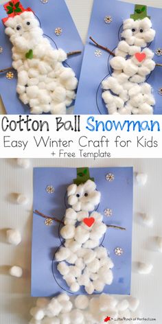 cotton ball snowman craft for kids to make it looks like they are ready to decorate