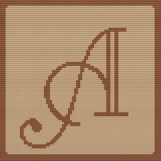 a cross stitch pattern with the letter i in brown and tan colors on a beige background