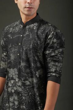 Shop for Rohit Bal Black Chanderi Silk Shibori Print Kurta Set for Men Online at Aza Fashions Designer Kurta With Printed Motifs, Designer Kurta With Printed Motifs For Festive Occasion, Festive Batik Print Straight Kurta, Designer Straight Kurta With Printed Motifs, Cotton Churidar, Silk Churidar, Black Kurta, Shibori Print, Shibori Silk