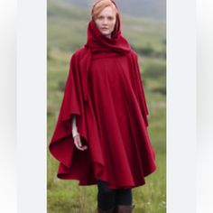 Molina Gorgeous Dark Crimson Red Hooded Cape With Scarf. Nwot Cashmere Wool Blend Approximately 42 Inches Long One Size (See Label) Last Three Photos With Models Are For Reference Only. Red Hooded Cape, Cape Cloak, Hooded Cape, Hooded Cloak, Crimson Red, Cashmere Wool, Cloak, One Size Fits All, Wool Blend