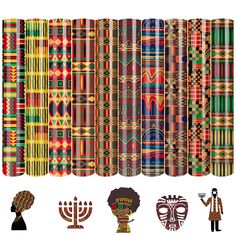 an assortment of african masks and designs