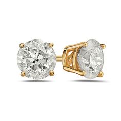 Celebrate any occasion with these shimmering diamond stud earrings. Fashioned in 10K gold, each earring showcases a sparkling 1/2 ct. diamond solitaire. Dazzling with 1 ct. t.w. of diamonds and a bright polished shine, these post earrings secure comfortably with screwbacks backs. Classic Gold Diamond Earrings With Brilliant Cut, Moissanite Yellow Gold Round Diamond Earrings, Dazzling Gold Brilliant Cut Diamond Earrings, Dazzling Yellow Gold Round Diamond Earrings, Yellow Gold Moissanite Diamond Earrings, Dazzling Brilliant Cut Diamond Earrings In Yellow Gold, Timeless Gold Diamond-cut Earrings, Timeless Gold Diamond Cut Earrings, Yellow Gold Diamond Round Earrings