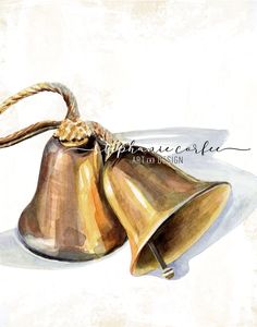 a watercolor painting of two bells on a white background