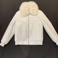 Material: Lambskin Leather, Fox Fur Style: Bomber Color: White White Fox, Fur Fashion, Fox Fur, Lambskin Leather, Bomber Jacket, Winter Jackets, Color White, Fox, Boutique