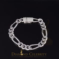 DIAMOND CELEBRITY Custom Label :19482W-A299DC Introducing our newest and most dazzling product yet: the Diamond Celebrity  Sterling Silver Diamond Stud Bracelet! This exquisite piece is perfect for any formal or special occasion, and adds a touch of luxury to any outfit. Made of 925 sterling silver and set with real diamonds, it's sure to make you feel like a king or queen. Item Description Condition: New with tags: A brand-new, unused, and unworn item in the Original packaging. Style : Bracelet Metal : Sterling Silver Base Metal : 925 Silver Metal Color: White  Metal Wt. :26.92 gm  Shape : Fancy Style Main Stone : Diamond Material: Real Diamond Diamond Wt. : 1.50ct Bracelet Size: 7.5 Inch Bracelet Width in MM :  Brand: Diamond Celebrity UPC : Country of Origin: Imported Please Note **Meta Luxury Silver Diamond Cut Chain Bracelet, Formal Silver Diamond Cut Cuban Link Bracelet, Classic Silver Diamond Cuban Link Bracelet, Silver Diamond Bracelet With Vvs Clarity, Sterling Silver Diamond Bracelet With Vvs Clarity, High Clarity Silver Sterling Bracelets, Iced Out Diamond Sterling Silver Bracelet, Iced Out Sterling Silver Bracelet, Silver Cuban Link Jubilee Bracelet For Anniversary