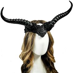 PRICES MAY VARY. Comes with a stretchable and sturdy elastic harness band for wear. Made of light-weight resin materials for comfortable wear 100% Brand New Great to wear to events, performances and costume parties. Perfect as a wall decor art when not being worn. Pagan Costume, Animal Headdress, Horn Headdress, Black Headpiece, Antelope Animal, Black Antlers, Cosplay Horns, I Am A Unicorn, Mens Masquerade Mask