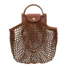 a brown handbag with a handle and handles on the front, it is made out of woven material