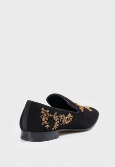 Crafted in Italy, this formal statement slip-on is the ultimate in luxury with gold hand embroidery on soft black suede. Visiting Washington Dc, Gold Hand, Gold Hands, Soft Black, Black Suede, Hand Embroidery, Final Sale, Espadrilles, Athletic Shoes