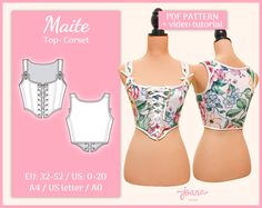 Top-Corset MAITE sewing pattern in digital PDF.  VIDEO TUTORIAL INSTRUCTIONS (O.V. English- Subtitles)--- https://youtu.be/Mfw-Lh06k1Y - The purchase includes 5 PDF files for instant download:  1- A4 print. 2- US LETTER print. 3- A0 print. 4- Information in SPANISH. 5- Information in ENGLISH. ❤ If you prefer, I can send you a ZIP file with each size separated in PDF (A4 and US Letter) where it will not be necessary to hide the layers. After you make the purchase send me a message and ask for it Free Corset Pattern, Corset Top Pattern, Corset Diy, How To Make A Corset, Corset Sewing, Diy Corset, Corset Sewing Pattern, Bodice Pattern, Corset Pattern