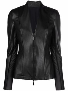 black artificial leather front zip fastening V-neck long sleeves fitted waistline straight hem Enter Galactic, Black Attire, Runway Fashion Couture, Random Pictures, Blazer Black, Really Cute Outfits, Leather Blazer, Edgy Outfits, Leather Jackets Women