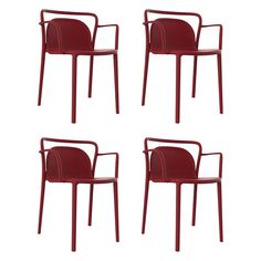 four brown chairs sitting next to each other