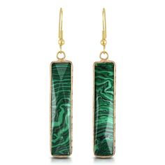 PRICES MAY VARY. Material: Gold-Plated Over Sterling Silver | Trademark: Stamped 925 (on hooks) Stone: Malachite | Color: Green | Finish: Shiny, Polished | Style: Trendy, Daily, Vintage, Rectangular, Bar Overall Measurements: 9 mm (0.35 in) wide x 63 mm (2.48 in) long including hook | Weight: 7 grams Earring Type: Pierced Dangle | Closure: Fish Hooks Item comes with original AERAVIDA jewelry packaging card. Perfect for gift giving to someone special or keep for yourself! Add a beautiful geometri Rectangular Brass Earrings, Bohemian Rectangular Earrings With Ear Wire, Bohemian Rectangular Ear Wire Earrings, Green Rectangular Earrings, Bohemian Brass Rectangular Jewelry, Green Bohemian Rectangular Earrings, Green Rectangular Bohemian Earrings, Packaging Card, Jewelry Hooks