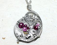 Alice In Wonderland White Rabbit Steampunk Necklace . Made with real 110 Years Old Antique Pocket Watch Movement! By TimeInFantasy, $95.00 Alice In Wonderland White Rabbit, Wonderland White Rabbit, Antique Pocket Watch, Pocket Watch Antique, Steampunk Necklace, Steampunk Jewelry, Pink Enamel, Top Drawer, White Rabbit