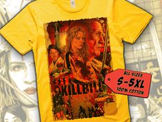 a yellow t - shirt with the movie poster for kill bill on it's front