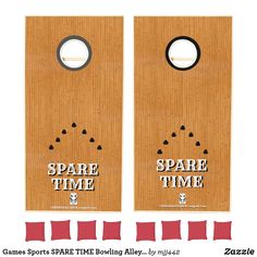 two wooden boards with words on them that say spare time