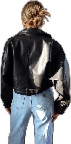 Edgy Cropped Leather Outerwear, Black Cropped Leather Biker Jacket, Trendy Cropped Leather Biker Jacket, Cropped Biker Leather Jacket, Cropped Biker Leather Jacket For Work, Cropped Leather Biker Jacket For Fall, Leather Cropped Biker Jacket For Fall, Cropped Leather Biker Jacket With Zipper, Fall Cropped Leather Biker Jacket