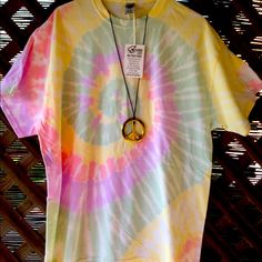 This Is A Really Cool Padtel Rainbow Shirt. Its Made Of 100% Cotton And Looks And Feels Great. Free Peace Sign Necklace With Every Order.(Costume Jewelry) Unisex Size Medium Hippie Multicolor T-shirt For Spring, Yellow Bohemian T-shirt For Summer, Relaxed Fit Multicolor Summer T-shirt, Bohemian Yellow T-shirt For Summer, Multicolor Crew Neck Summer T-shirt, Pink Short Sleeve T-shirt For Festivals, Yellow Hippie Cotton Top, Pastel Crew Neck T-shirt For Summer, Summer Pastel Crew Neck T-shirt