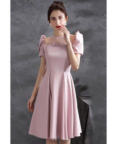 Buy cute pink satin short homecoming dress with bubble sleeves at wholesale price online. Free shipping and pro custom service since 2009. Pink Dress Graduation, Delicate Gown, Satin Short, Short Homecoming Dress, Elegant Dresses For Women, Wedding Boutique, Pink Satin, Homecoming Dress, Cute Pink