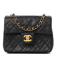 This is an authentic CHANEL Lambskin Quilted Mini Square Flap Bag in Black. This stylish model is crafted of smooth diamond-quilted lambskin leather in black. The bag features a gold chain leather threaded shoulder strap and a bold gold plated Chanel CC logo for the front flap. This opens to a burgundy leather interior with a zipper and patch pockets. Japan Bag, Leather Thread, Cc Logo, Leather Chain, Flap Bag, Leather Interior, Lambskin Leather, Gold Chain, Patch Pocket