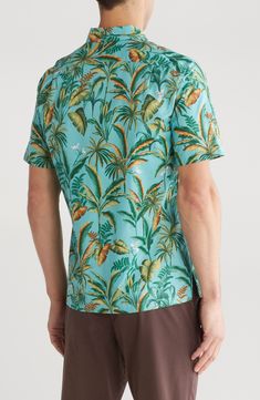 Bright flowers bloom among thick tropical foliage on a shirt crafted in Hawaii from crisp, breathable cotton with a flat hem that stays untucked and casual. 29 1/2" length; 44" chest (size Medium) Front button closure Cutaway collar Short sleeves Chest patch pocket 100% cotton Machine wash, tumble dry Made in the USA of imported fabric Men's Clothing Cutaway Collar, Tropical Foliage, Cozy Gift, Flowers Bloom, Man Up, Bright Flowers, Ted Baker London, Short Sleeve Button Up, Active Women