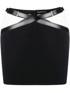 jet black calf leather mesh panelling crossover strap detail decorative buckle detail rear zip fastening high waist straight hem David Koma Skirt, Bottoms Inspiration, Kate Moss Street Style, Cutout Skirt, Buckle Skirt, Sculptural Fashion, Runway Outfits, 90s Fashion Outfits, David Koma